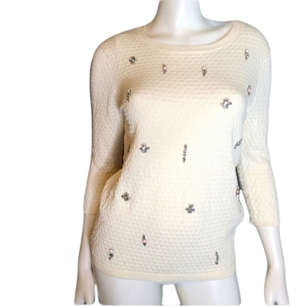 Metaphor Cream Bejewled Sweater sz Med